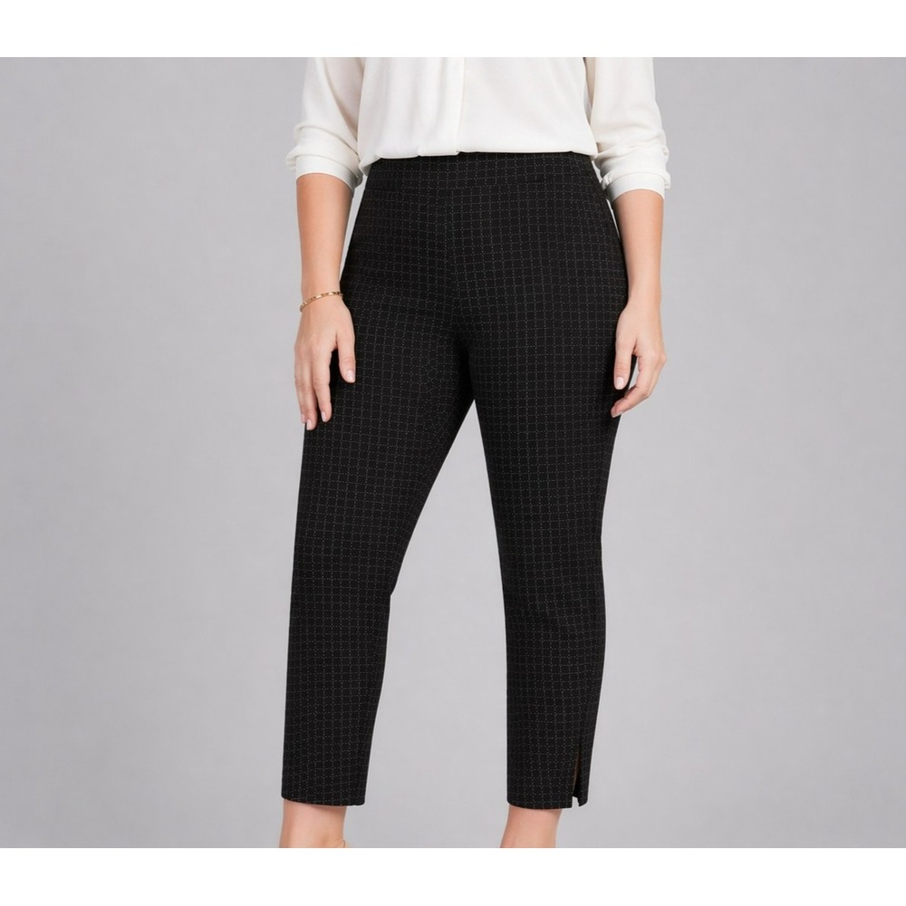ZAC & RACHEL Size 14 Ultimate Fit Black/Gold Check Pull-On Ankle Pants 32W x 27L